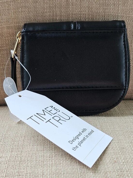 Time and Tru Handbags - Time and True Women Wallet Black Faux Leather Zip Around Coin Wallet Cardholder